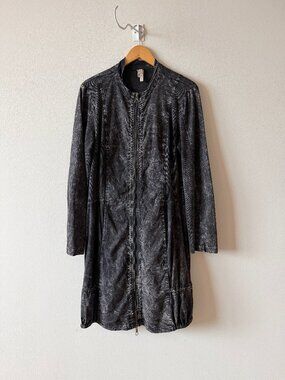 XCVI Longline Zip Jacket – Size L – Acid Wash Mineral Dye – Charcoal Black – Str